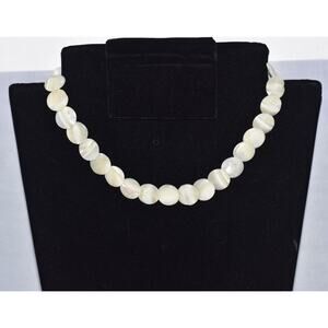 Antique Art Deco Mother Of Pearl Shell Coin Beads Single Strand Choker Necklace